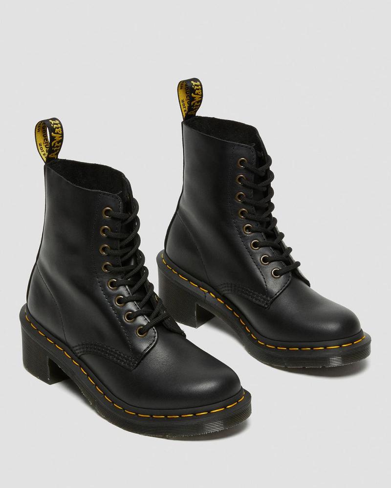 Botas de Tacon Dr Martens Clemency Cuero Tacón Mujer Negros | MX 630UZG